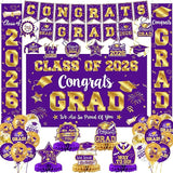 Graduation Decorations Class of 2026 Purple and Gold Graduation
