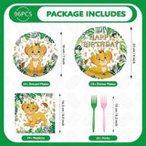 96Pcs Lion Baby Shower Party Decorations Jungle Safari Lion Plates