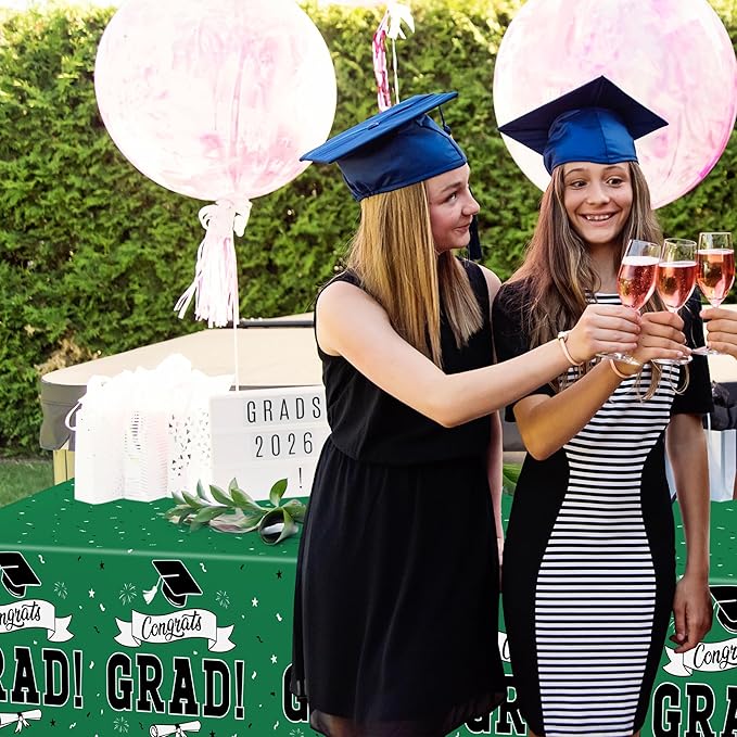 QZYL 2 PCS Graduation Tablecloth, 108" X 54" Green Graduation Table