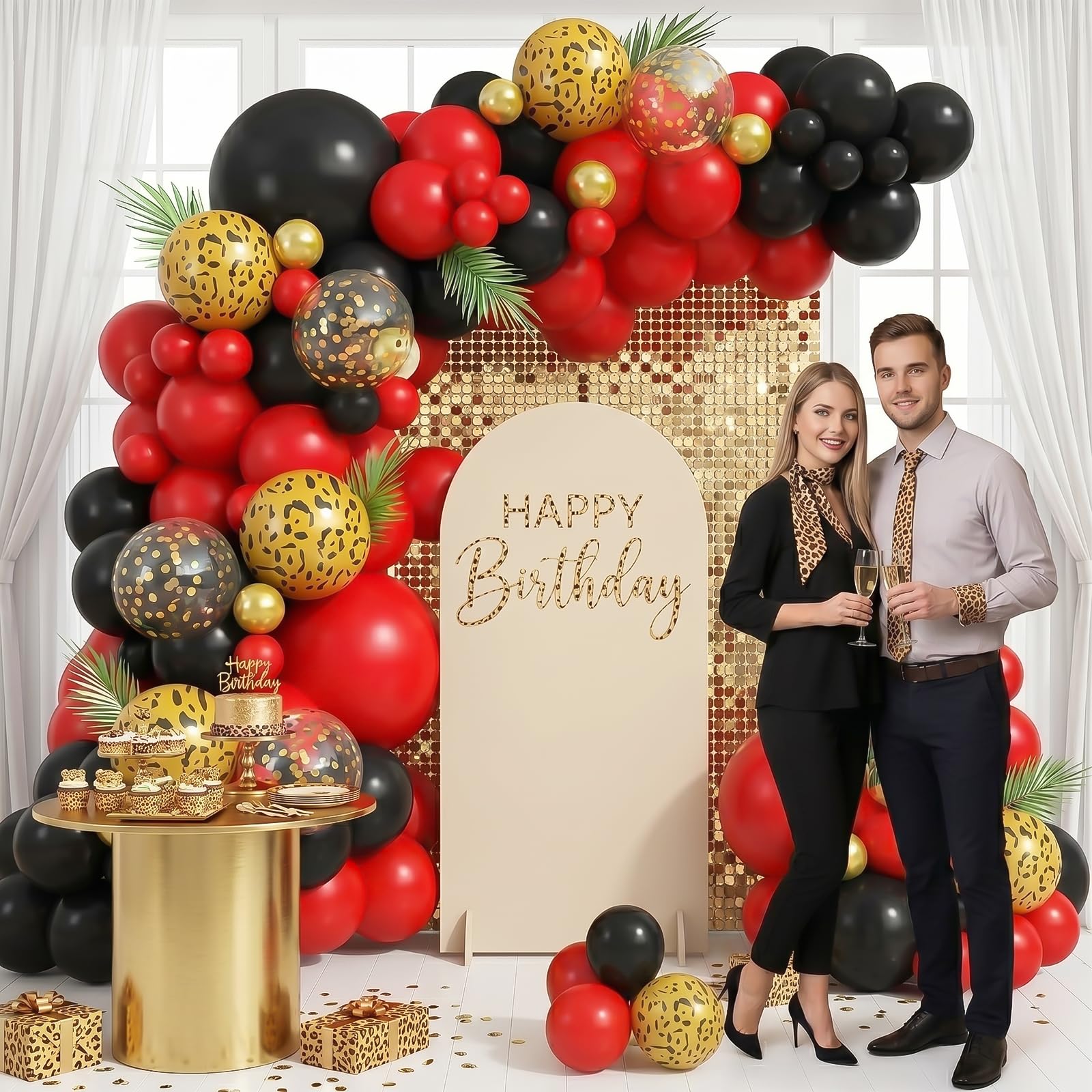 Red and Black Cheetah Print Balloons Arch Kit, Black Red Balloons