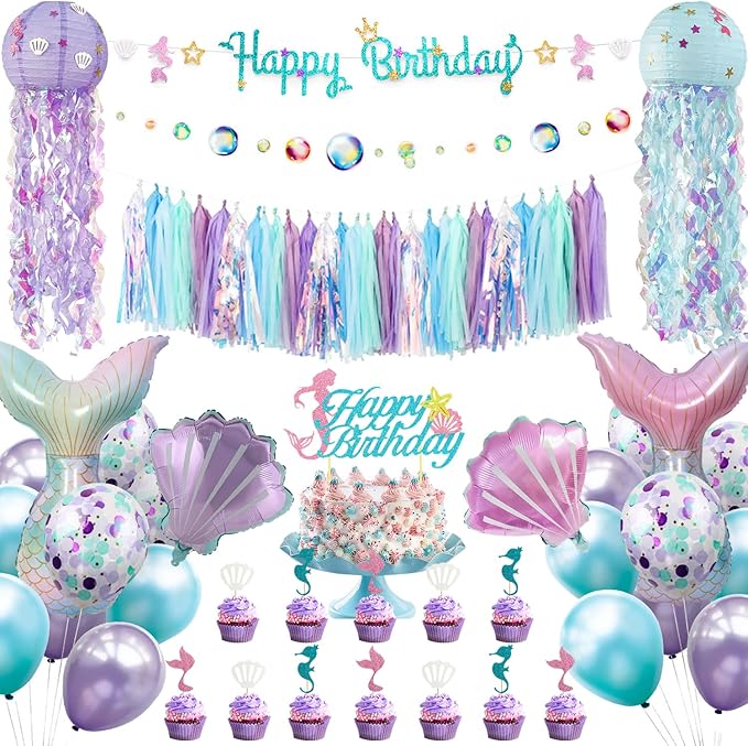 Mermaid Birthday Party Decorations Supplies Banner Tassel Garland