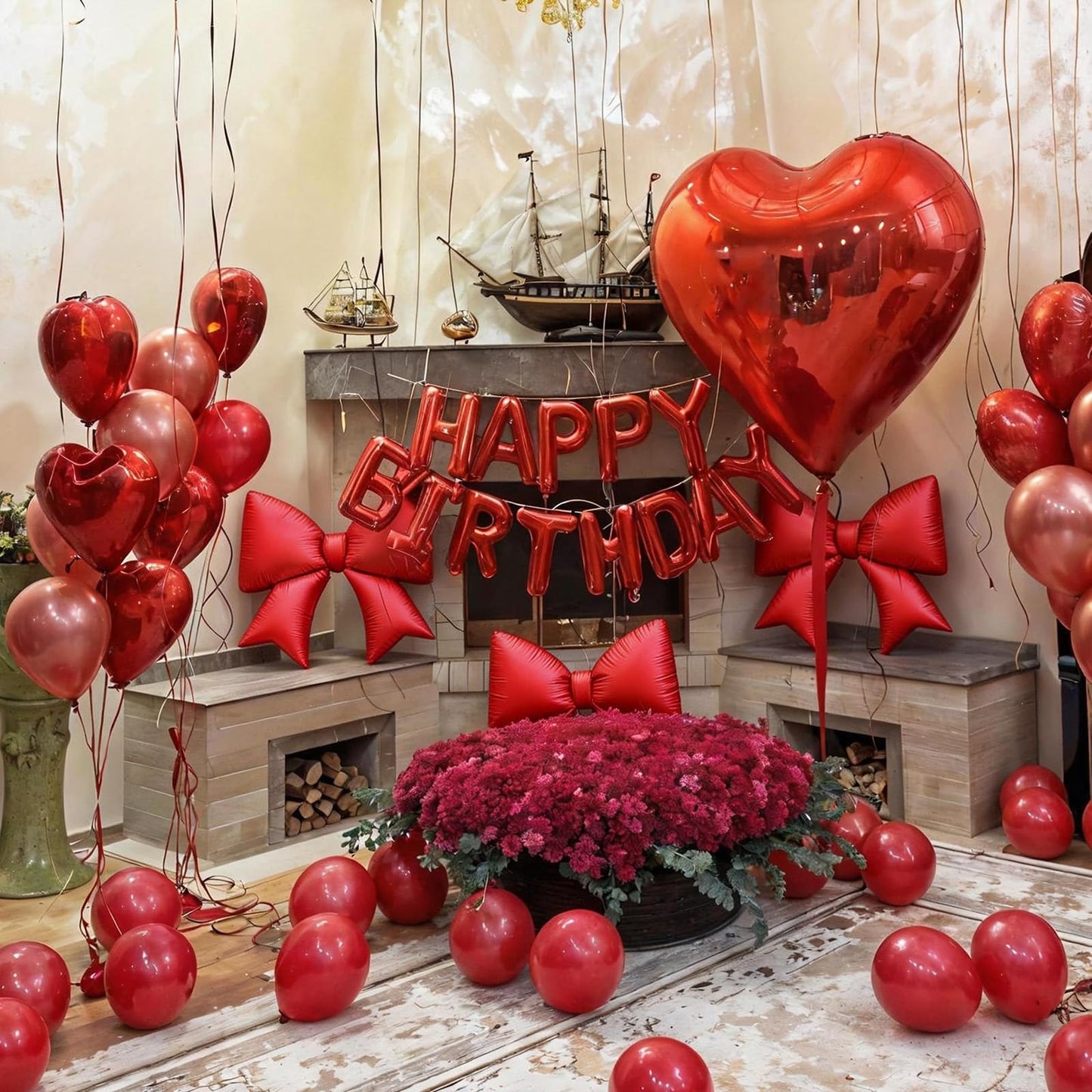 Red Balloons Arch Kit, Metallic Red Pearl Balloon Valentine Garland