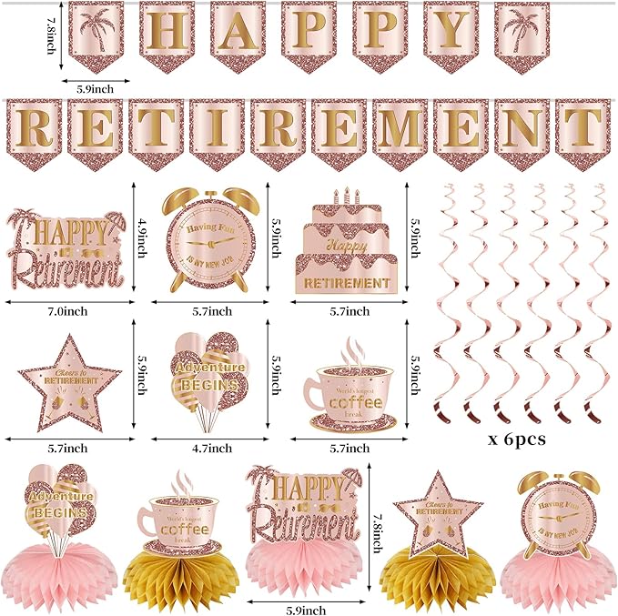 20PCS Retirement Party Decorations Kit for Women Pink Rose Gold