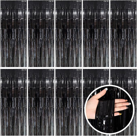 Black Party Streamers Foil Fringe Backdrop Curtains Tinsel Streamers B