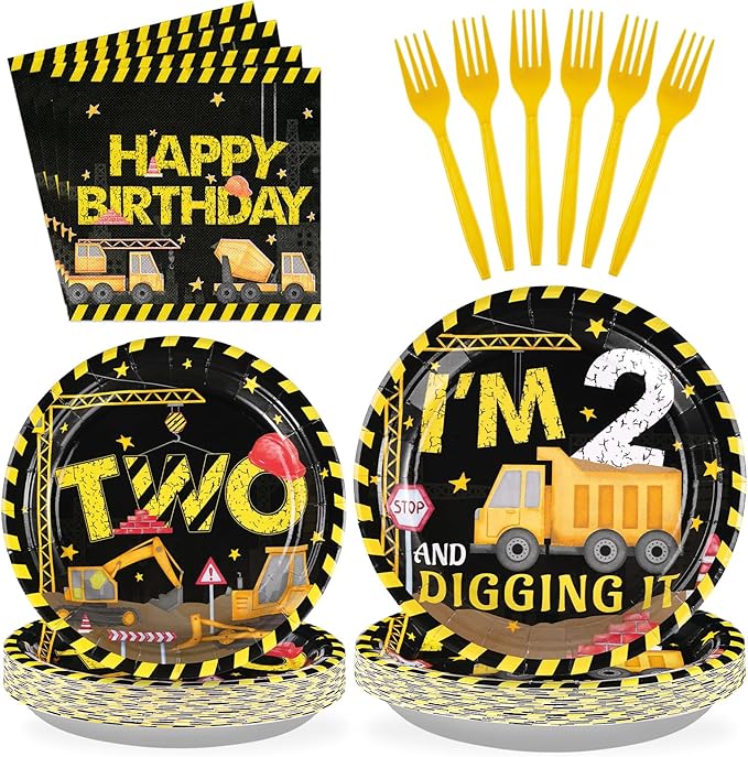 96Pcs Construction 2nd Birthday Party Supplies Construction Truck