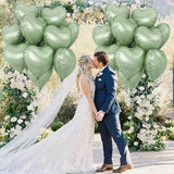 Sage Green Heart Foil Balloon, 10PCS Olive Green Heart Helium