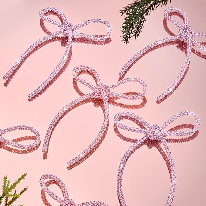 6 Pcs 4.3" x 6" 2026 Valentine's Day Bows for Decor, Mix Pink Sparkly