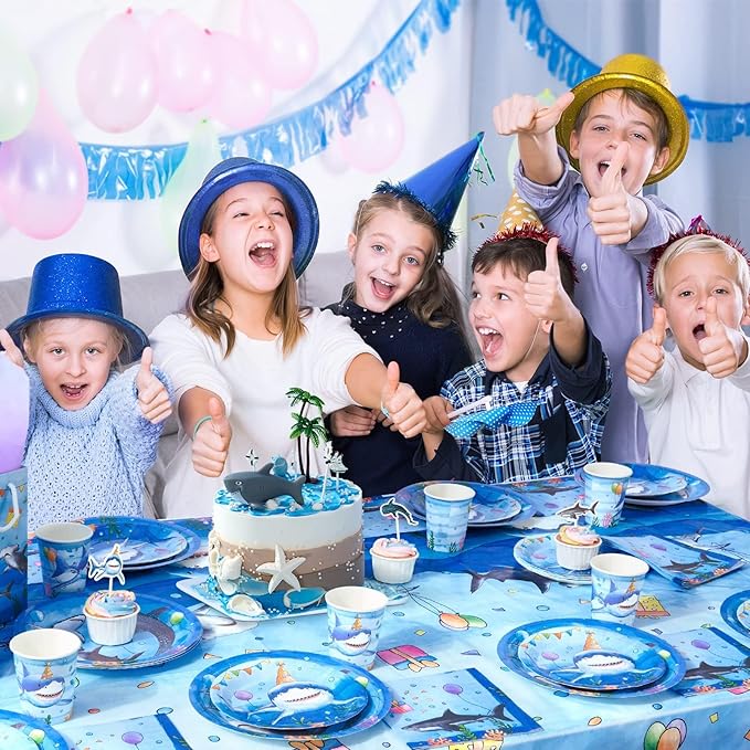 WERNNSAI 1PCS Shark Table Cloth - Shark Birthday Decorations Blue