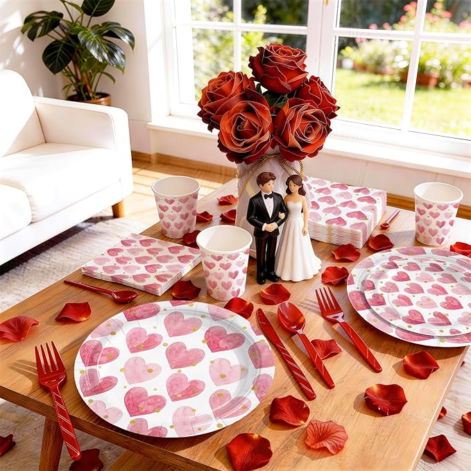 168PCS Valentine Party Supplies Pink Heart Valentine's Day