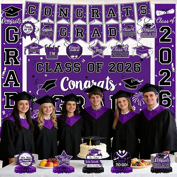 2026 Graduation Decorations Purple Graduation Decorations Set with