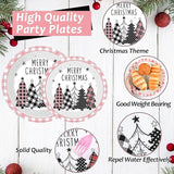 96PCS Merry Christmas Tree Party Plates and Napkins Pink Gingham
