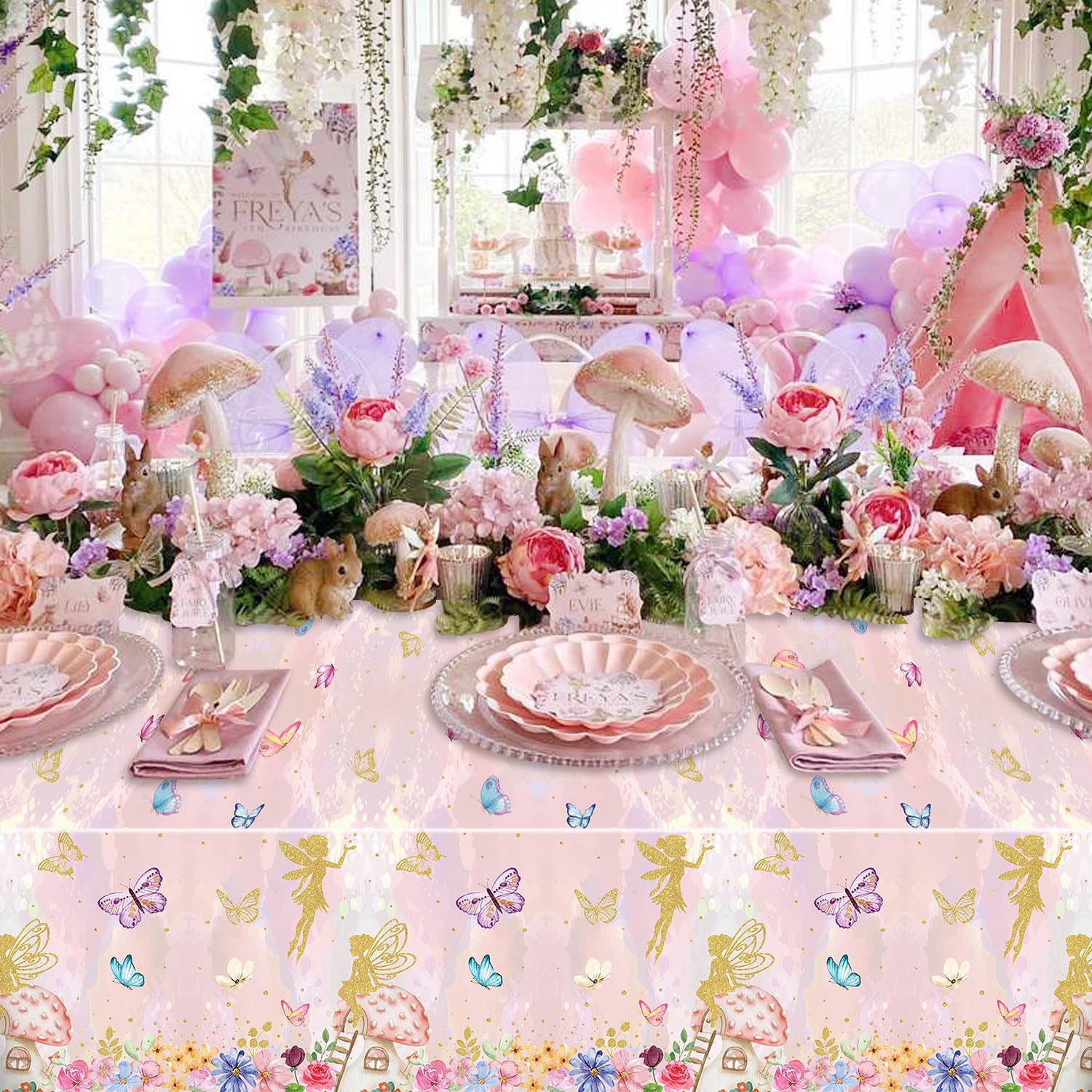 XJLANTTE 4Pcs Fairy Tablecloths - Fairy Birthday Party Table Cover