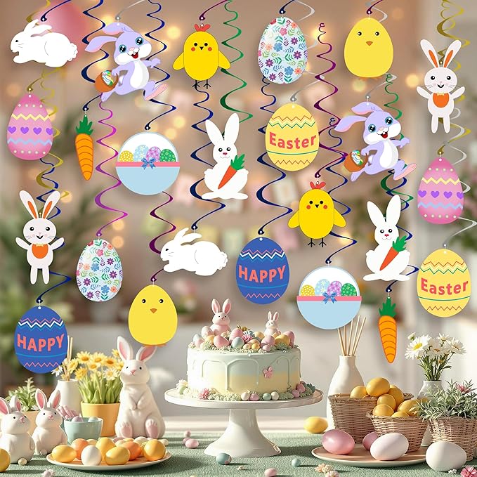 Easter Hanging Swirl Decorations Pack of 36 Easter Decorations Egg