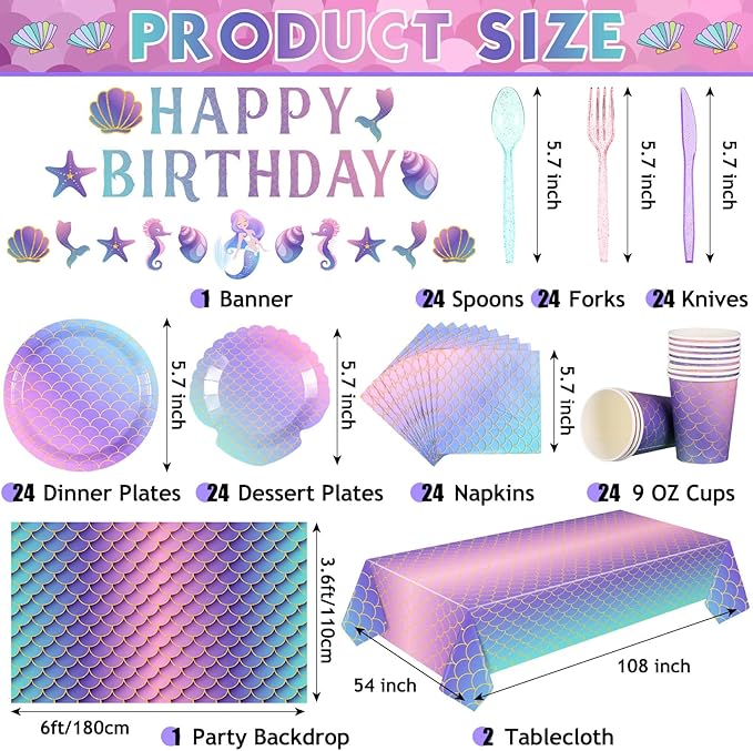 172 Pcs Mermaid Birthday Decorations Mermaid Party Supplies Include
