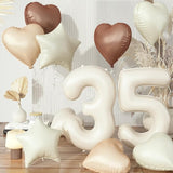 35th Birthday Decor, Cream Brown Tan Helium Number 35 Balloon, Heart