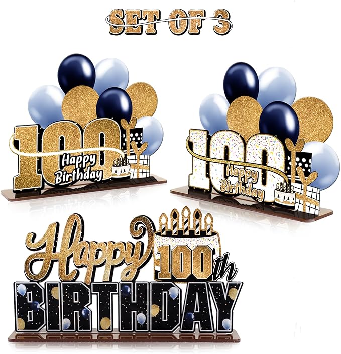 LINGTEER Happy 100th Birthday Gold Acrylic Table Topper Centerpieces