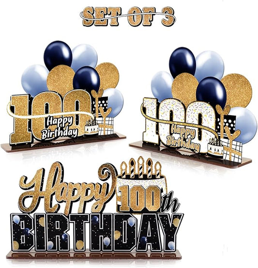 LINGTEER Happy 100th Birthday Gold Acrylic Table Topper Centerpieces
