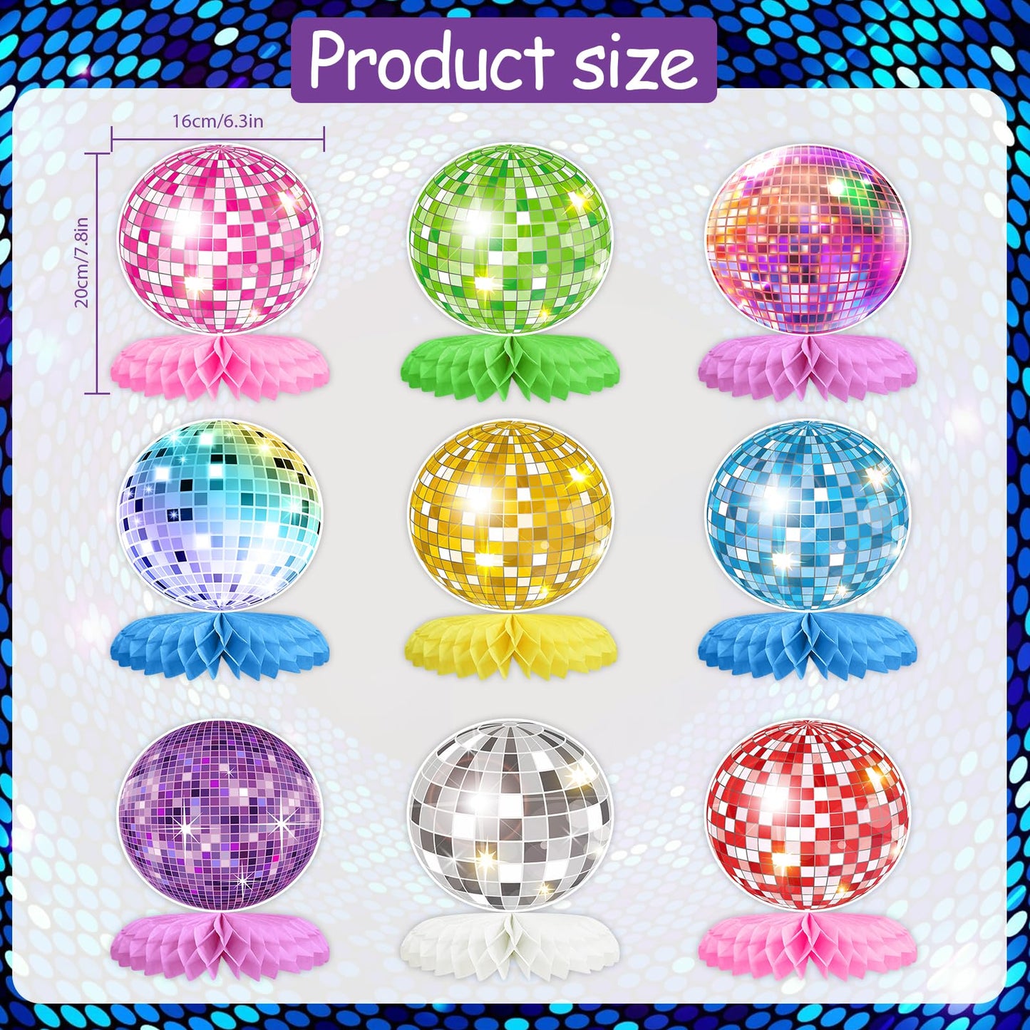 9PCS Disco Honeycomb Centerpieces Disco Ball Party Decorations