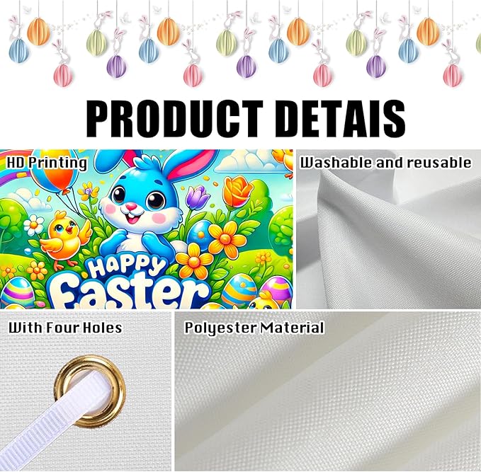 Nuxovilar Easter Banner Polyester 43x70.86 Inches Banner Easter for
