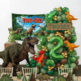 TWO Rex Dinosaur Birthday Decorations include Hunter Green Brown