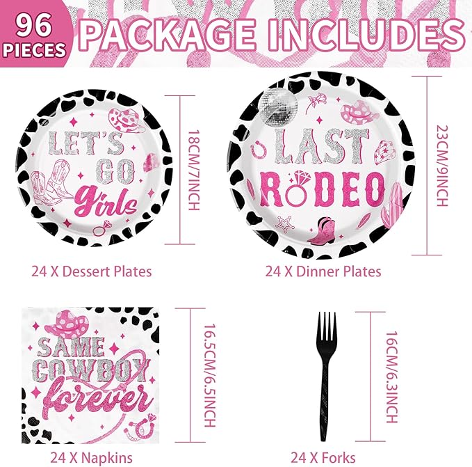 96Pcs Last Rodeo Bachelorette Party Decorations Pink & Silver Disco