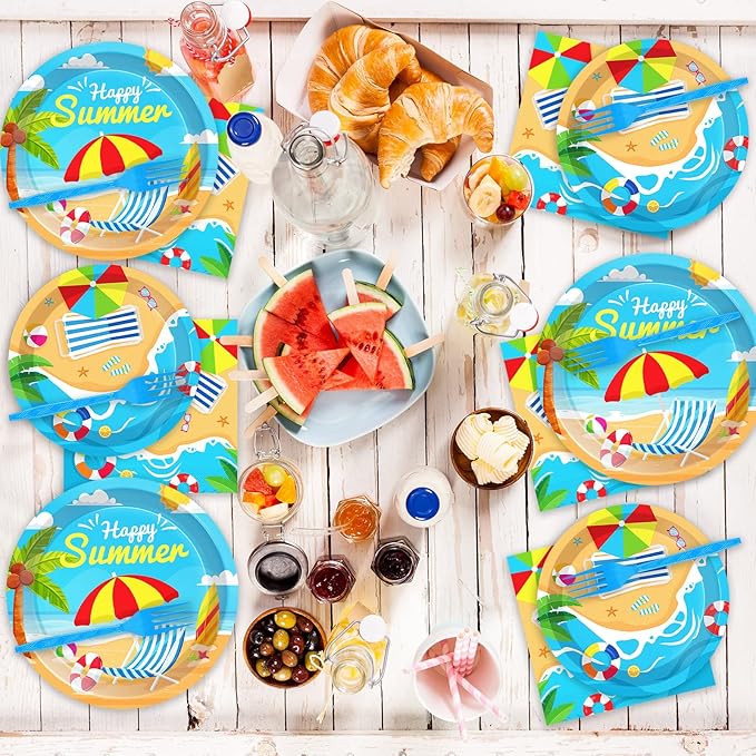 50 Guests Beach Plates and Napkins Party Supplies Summer Birthday