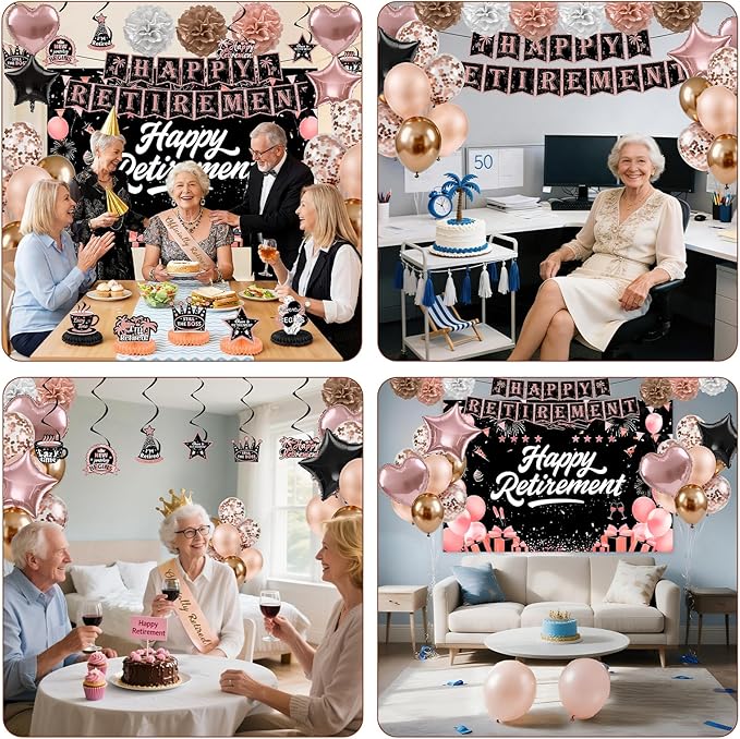 Retirement Party Decorations Rose Gold Happy Retirement Decorations