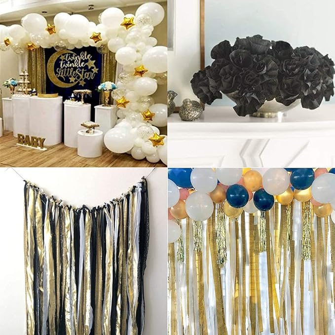 PartyWoo Crepe Paper Streamers 6 Rolls 492ft, Pack of Gold, Silver