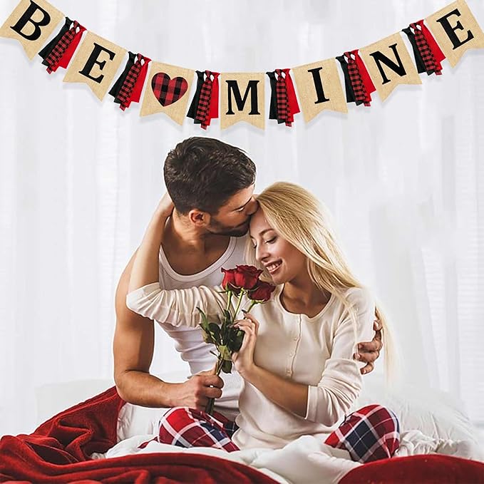 Valentine's Day Party Decorations Be Mine Felt Sign Burlap Pennant
