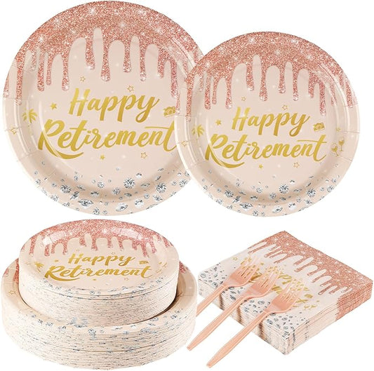 200 Pcs Rose Gold Retirement Party Decorations Pink Happy Retirement