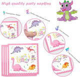 120 Pcs Pink Dinosaur Birthday Party Plates Napkins Girls Dinosaur