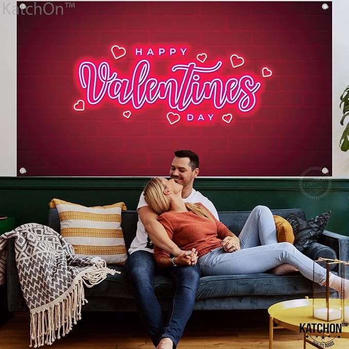 Happy Valentines Day Banner XtraLarge 72x44 Inch Neon Valentines Day