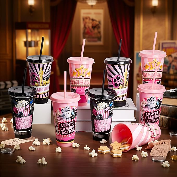 24pcs Movie Night Cups 24oz Reusable Christmas Cinema Tumbler with