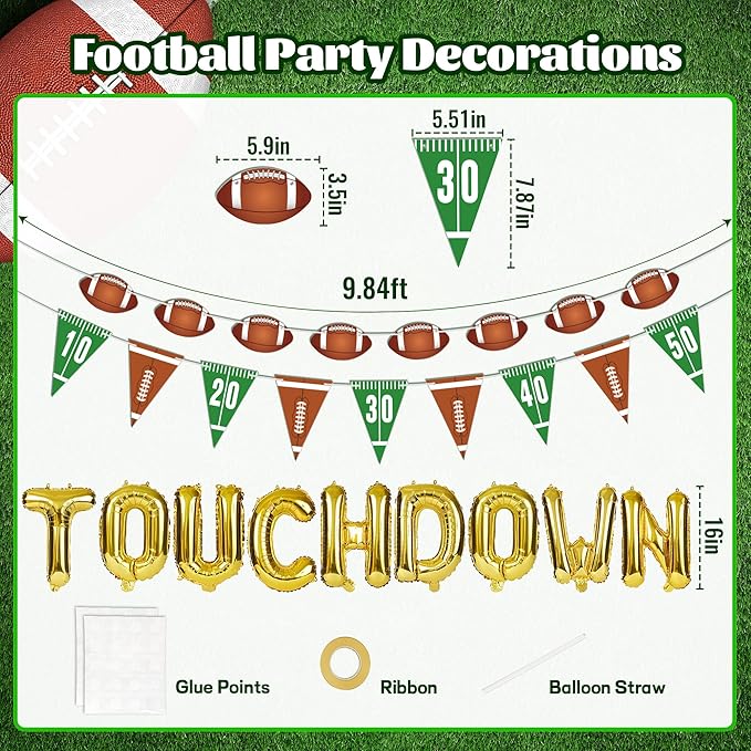 11 Pcs Football Party Decorations Kit Touchdown Letter Foil Balloon