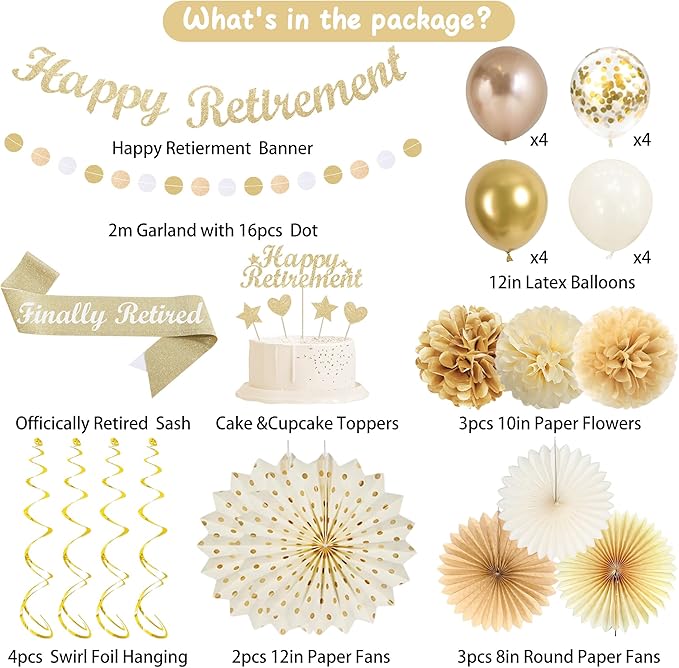 Retirement Decorations for Men Women Champagne Gold Official Retired