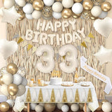 33rd Birthday Decorations for Women, White and Gold 33 Boho Birthday