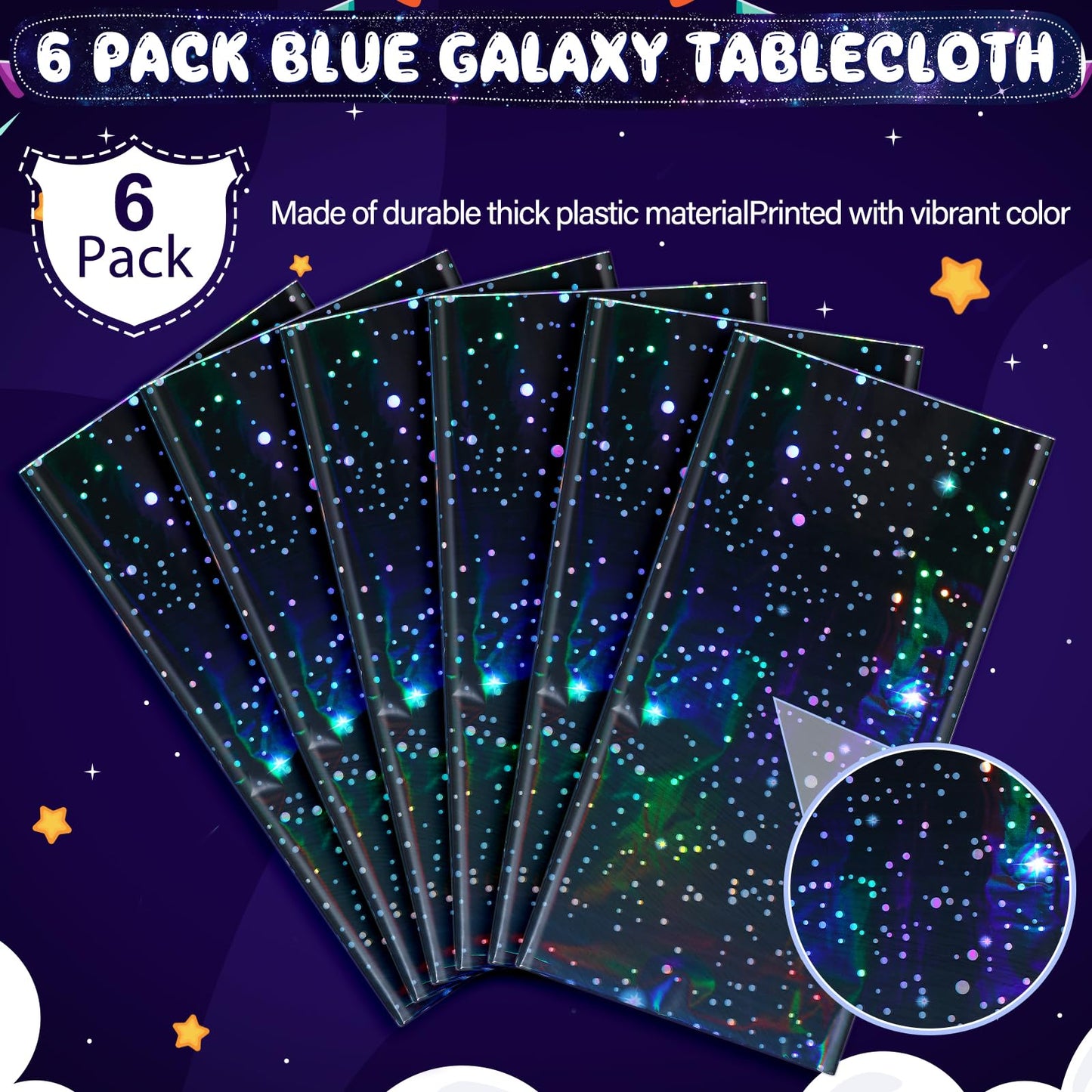 YIDAKO 6Pcs Iridescent Space Tablecloths, Disposable Plastic Blue