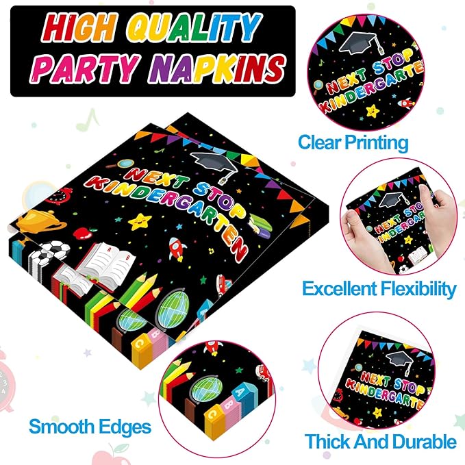 96Pcs Preschool Graduation Plates and Napkins Next Stop Kindergarten