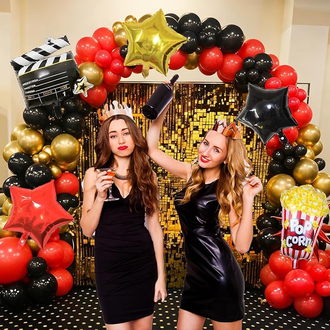 Movie Night Balloon Garland Arch Kit Red Black Gold Confetti