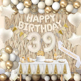 39th Birthday Decorations for Women, White and Gold 39 Boho Birthday