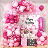 Pink 1st Birthday Balloons Decorations, Hot Pink Rose Polka Dots