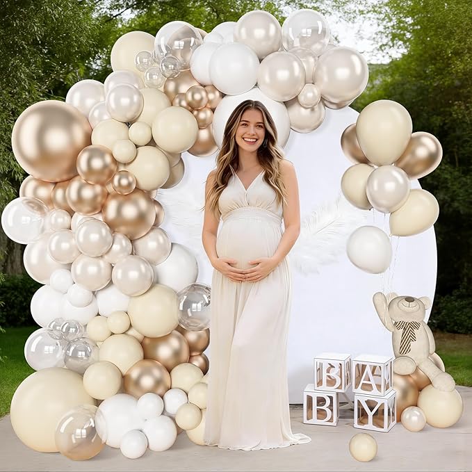 Amandir 153 Pcs White Sand Metallic Champagne Gold Balloons Arch