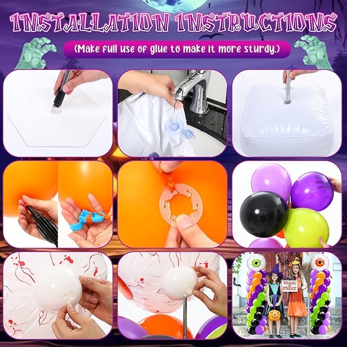 2 Set Halloween Eyeball Balloon Column Stand Kit with Red Green
