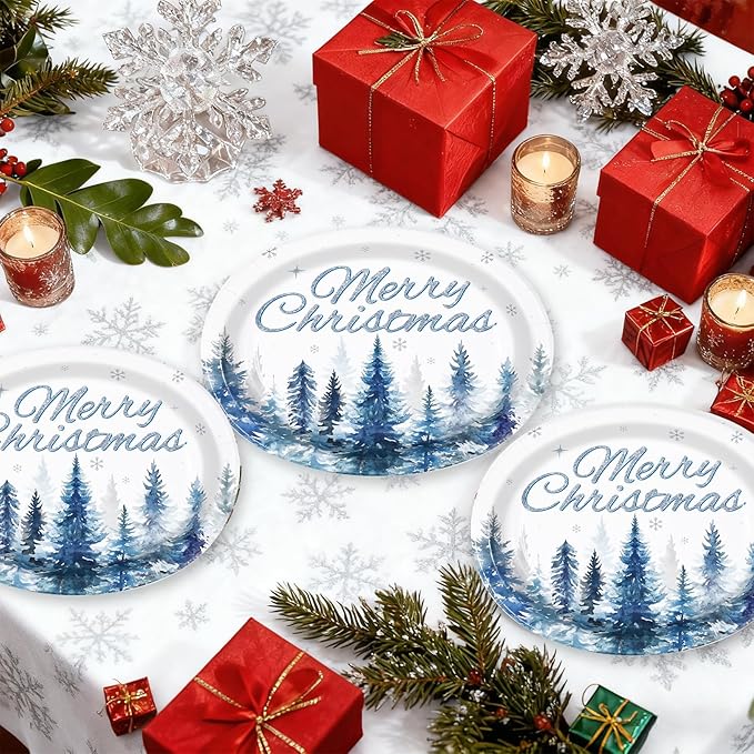50Pcs Christmas Tree Oval Plates 10 x 12 Large Watercolor Winter