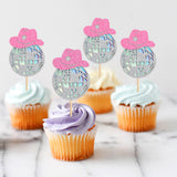 Cyodoos 24 Sparkling Disco Ball Cowboy Hat Cupcake Topper Western
