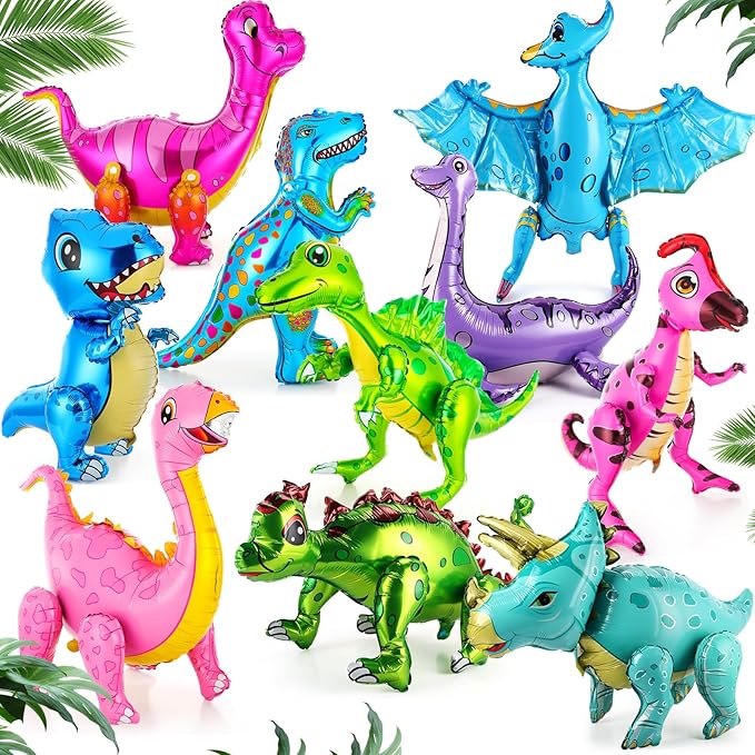 10 Pcs Giant Dinosaur Balloons 4d Dino Aluminum Foil Self Standing