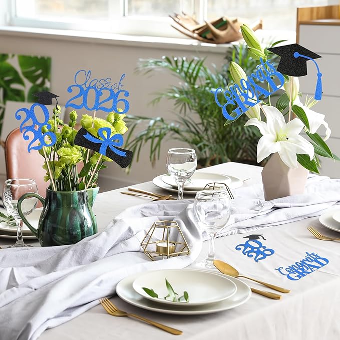 Graduation Decorations 2026, 20 PCS Sparkling Black and Blue