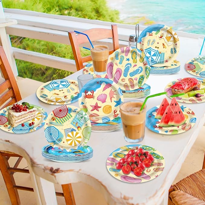 100Pcs Summer Beach Party Plates Hawaiian 9 Inch Dinner Dessert