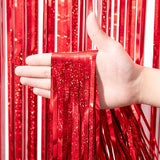 Voircoloria 3 Pack 3.3 x 8.2 ft Laser Red Foil Fringe Backdrop