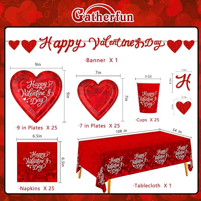Valentine's Day Party Supplies for 25 Guests Romantic Heart Shaped